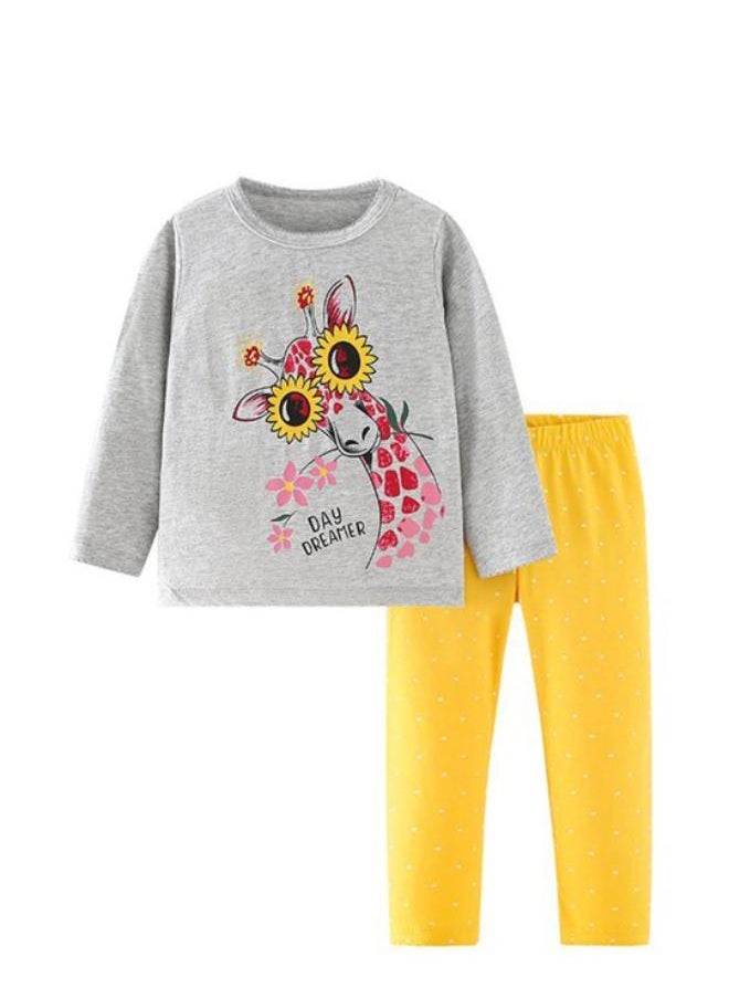 Grey Crew Neck Long Sleeve Printed Top With Leggings