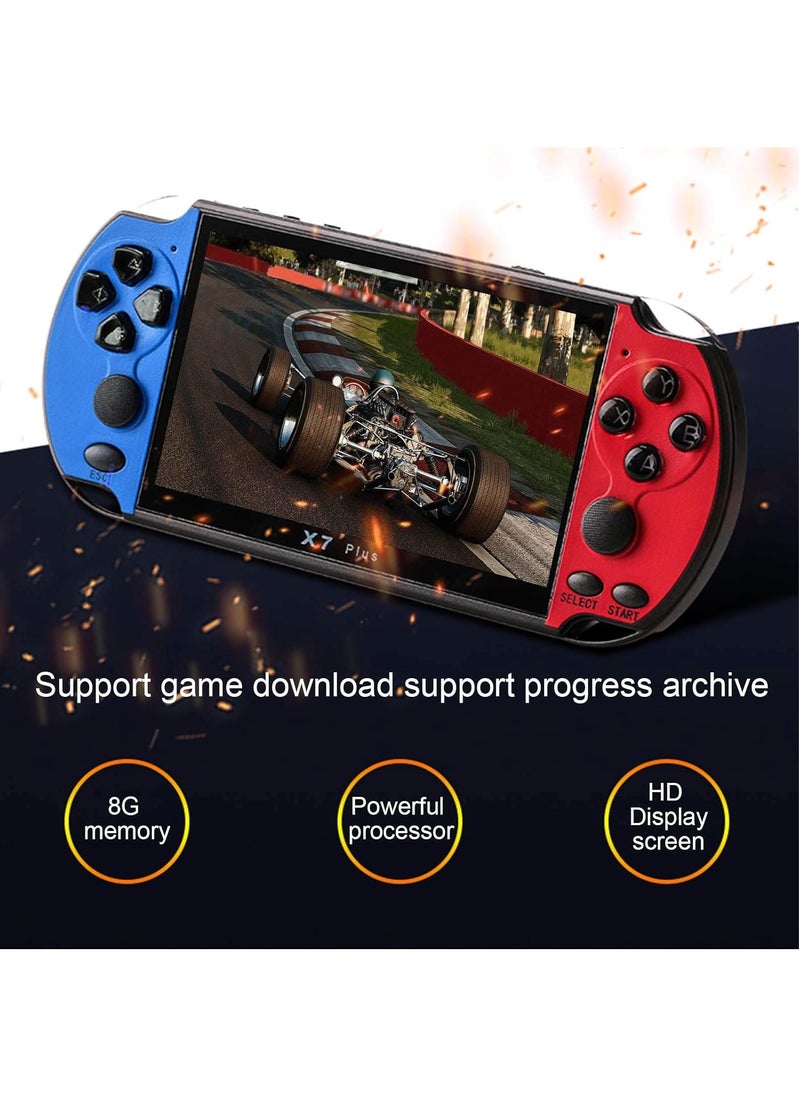 X7 Plus 5.1 Inch Handheld Video Game Console with Double Rocker, 8GB Memory, Built-in 1000 Classic Games, MP5 Player, Support TV Output, Portable Retro Gaming Device for Kids and Adults