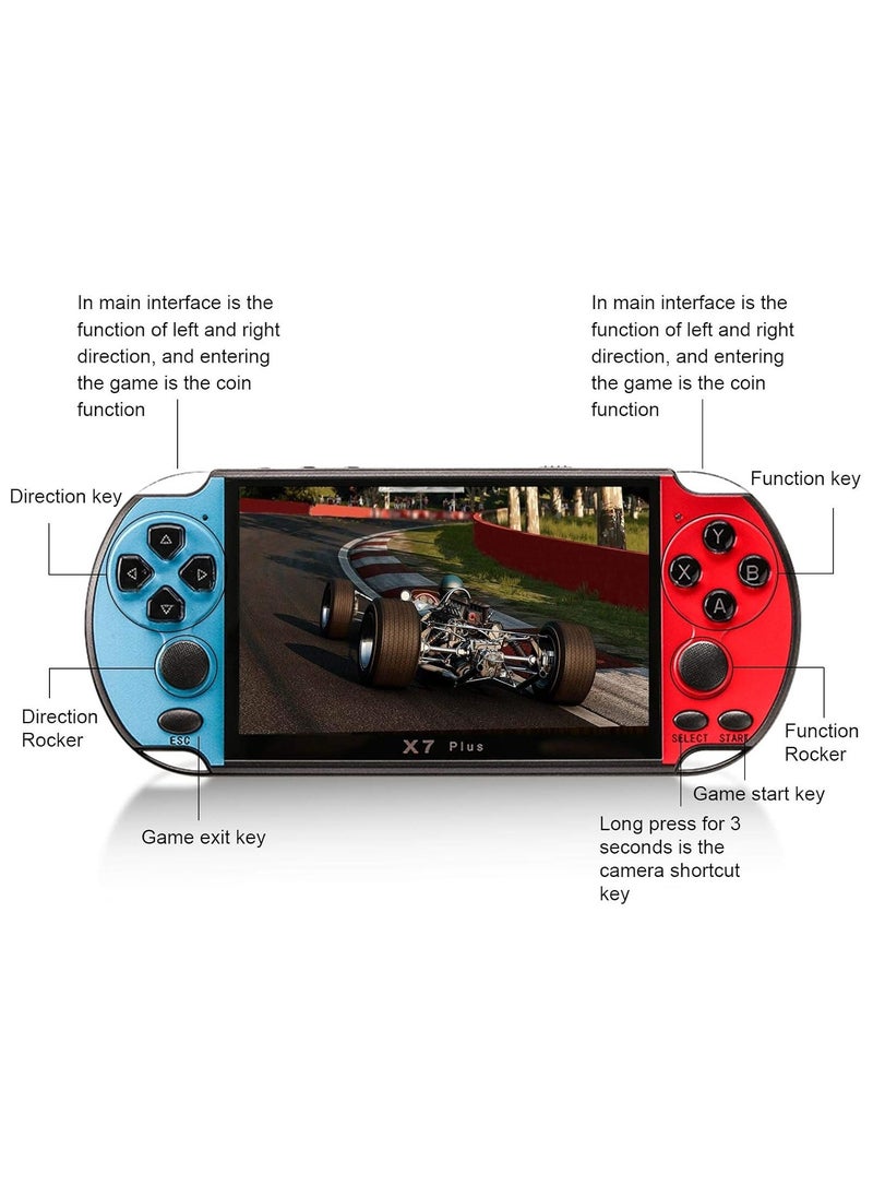 X7 Plus 5.1 Inch Handheld Video Game Console with Double Rocker, 8GB Memory, Built-in 1000 Classic Games, MP5 Player, Support TV Output, Portable Retro Gaming Device for Kids and Adults