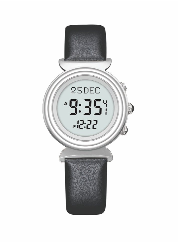 Women's Waterproof Leather Digital Watch - 33mm - Black/Silver WF-14SWL