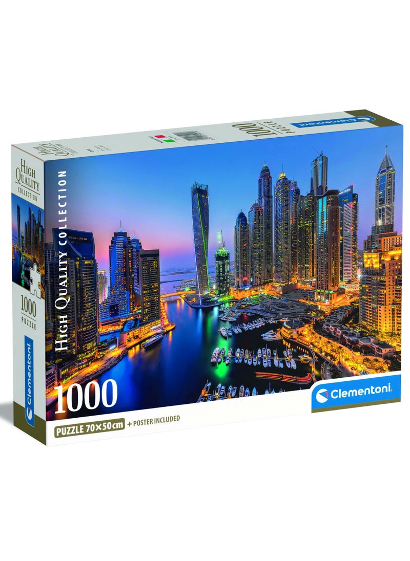 Clementoni Puzzle HQC Dubai Marina+Poster 1000 Pieces | Jigsaw Puzzle | Puzzle for Adults | Challenging Puzzle | Perfect for Stress Reliever and Puzzle Lovers | Made in Italy