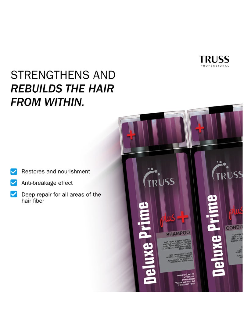 TRUSS PROFESSIONAL Deluxe Prime Plus + Hair Shampoo Bundle with Conditioner, and Leave-In Spray [300 Ml + 300 Ml + 260 Ml]
