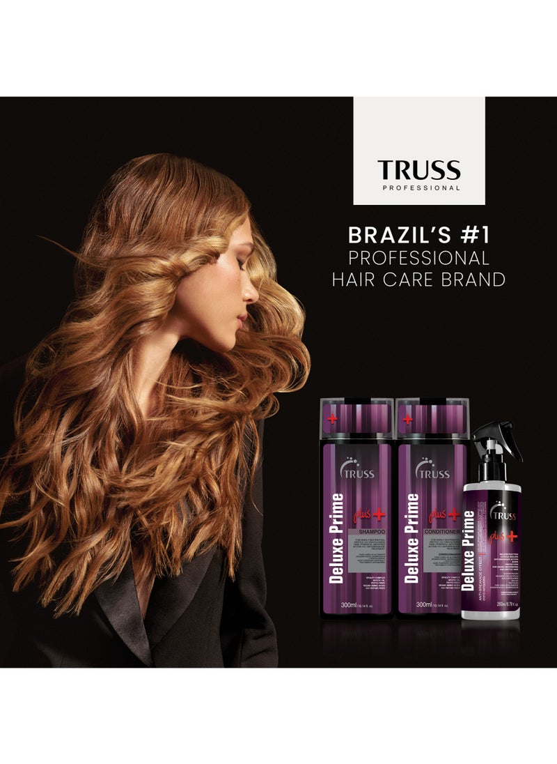 TRUSS PROFESSIONAL Deluxe Prime Plus + Hair Shampoo Bundle with Conditioner, and Leave-In Spray [300 Ml + 300 Ml + 260 Ml]