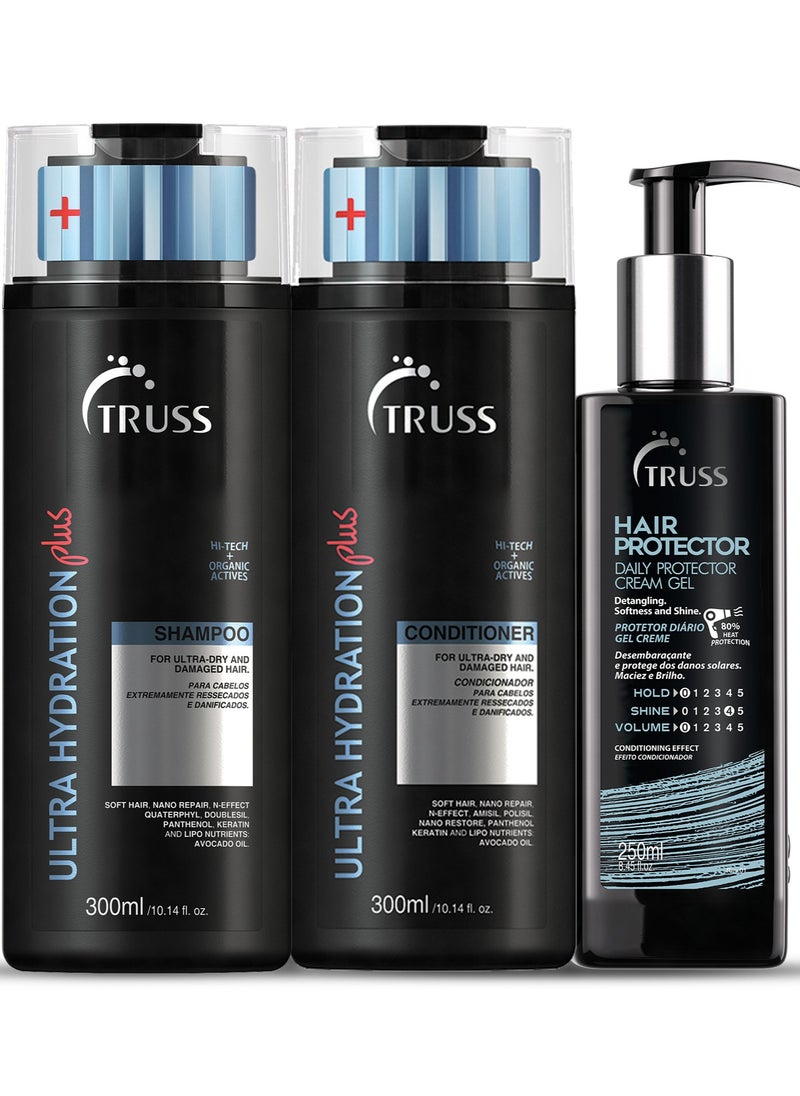 Truss Professional Ultra Hydration Plus Trio – Shampoo & Conditioner (300ml Each) + Leave-In Hair Protector (250ml)