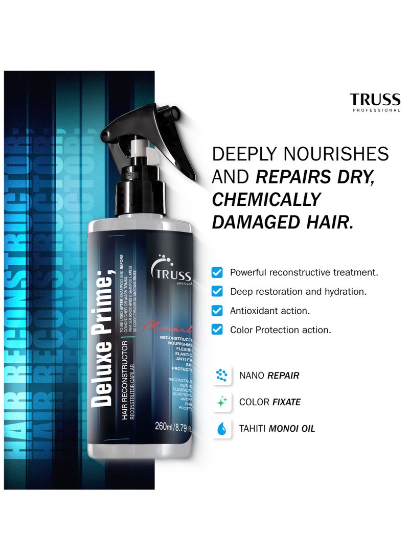 TRUSS PROFESSIONAL Deluxe Prime Hair Care Set [Pack of 3] – Sulfate Free Shampoo & Conditioner (300ml Each) + Leave-In Spray (260 ML)