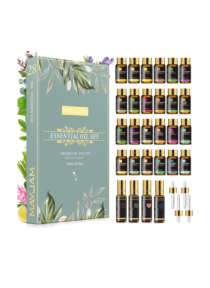 Essential Oils Set 28 Essential Oils Gift Set for Humidifier Diffusers DIY Home 24 Single Essential Oil plus 4 Blends Essential Oil