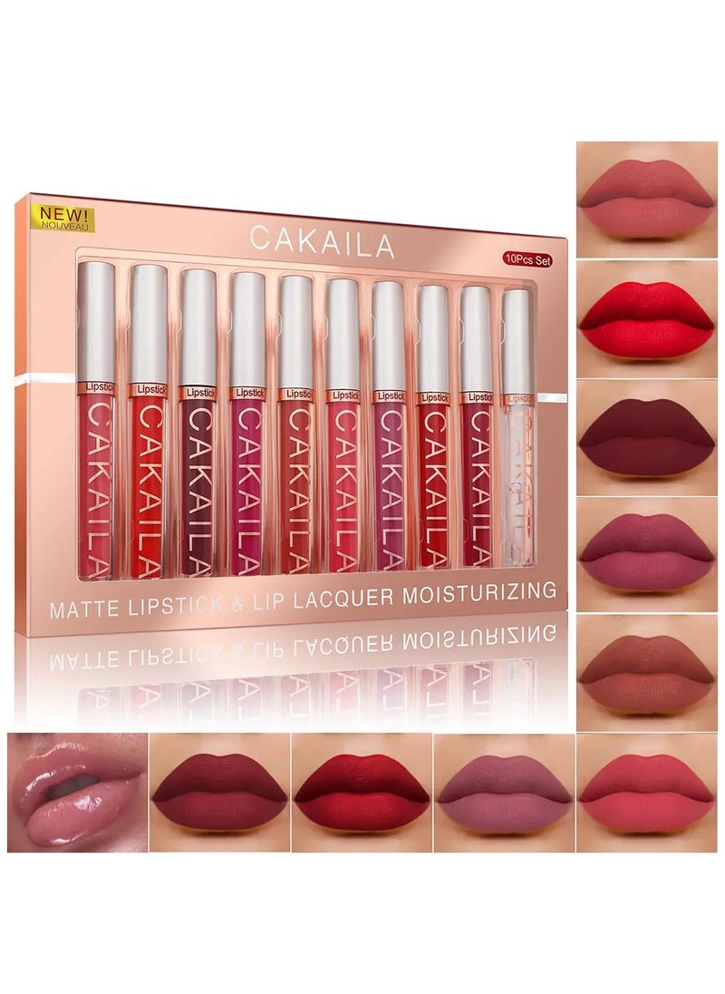 10 PCS Matte Liquid Lipstick Set with Smooth Lip Lacquer Moisturizing Long Lasting Waterproof High Pigment Velvet Lip Makeup for Women