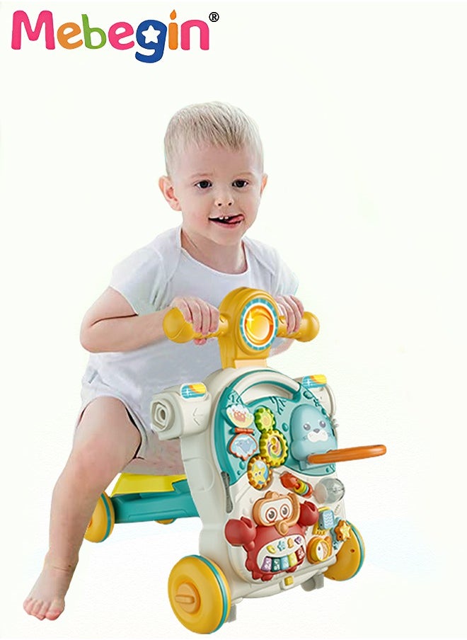4-In-1 Sit-to-Stand Multi-Functional Baby Walker Turnable Stroller Scooter Trolley,Learning Walker for Baby Boys and Girls,Early Learning Push Toys Activity Center