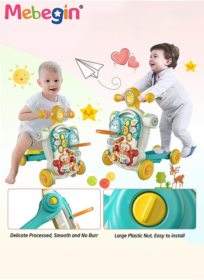 4-In-1 Sit-to-Stand Multi-Functional Baby Walker Turnable Stroller Scooter Trolley,Learning Walker for Baby Boys and Girls,Early Learning Push Toys Activity Center