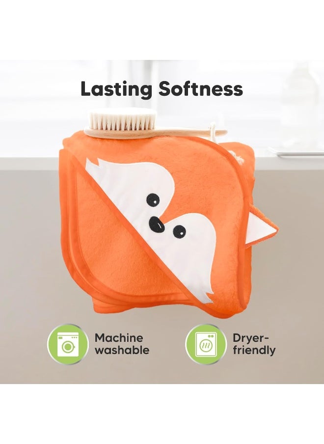 KeaBabies Baby Hooded Towel - Viscose Derived from Bamboo Baby Towel, Toddler Bath Towel, Infant Towels, Large Hooded Towel, Organic Baby Towels with Hood for Girls, Babies, Newborn Boys (Fox)