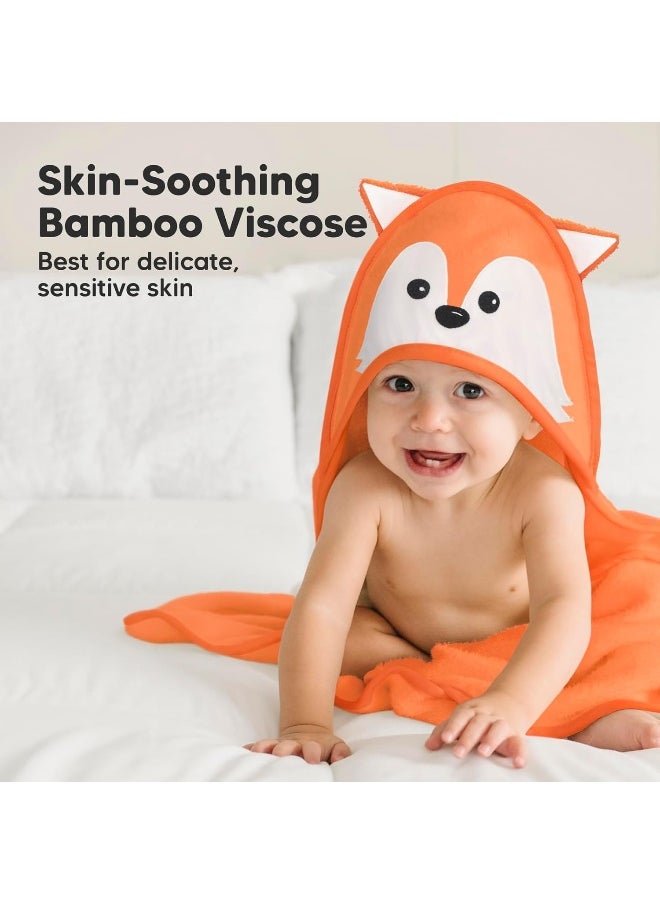 KeaBabies Baby Hooded Towel - Viscose Derived from Bamboo Baby Towel, Toddler Bath Towel, Infant Towels, Large Hooded Towel, Organic Baby Towels with Hood for Girls, Babies, Newborn Boys (Fox)