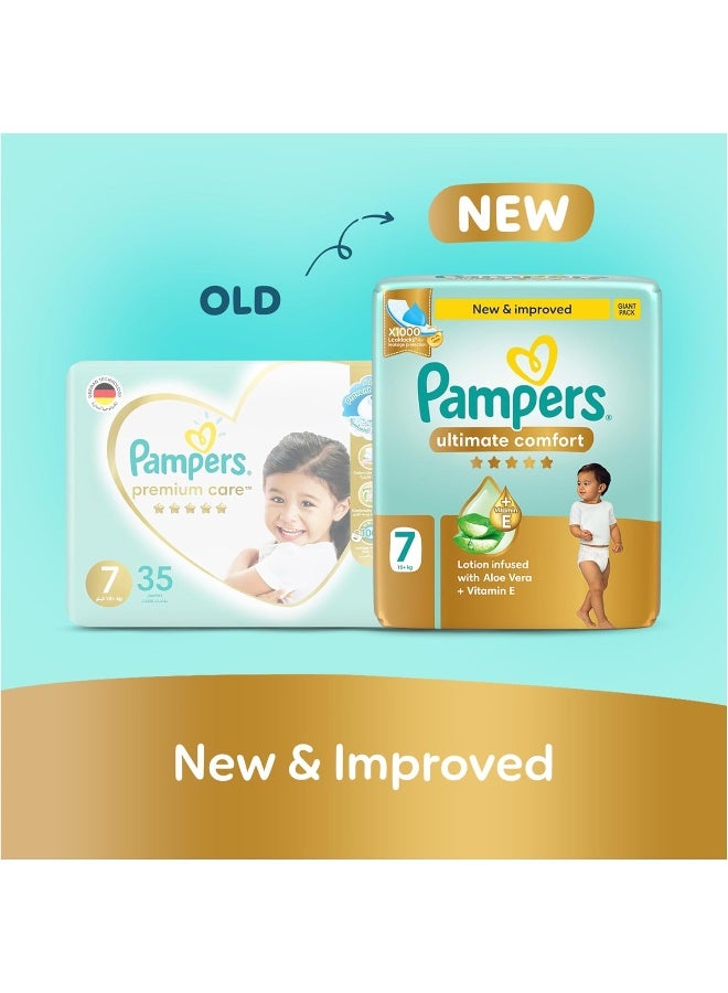 Ultimate Comfort Taped Diapers, Size 7, 13+kg, Lotion infused with Aloe Vera and Vitamin E, x1000 Leak Locks Technology for Leakage Protection, 2x Giant Pack, 70 Count