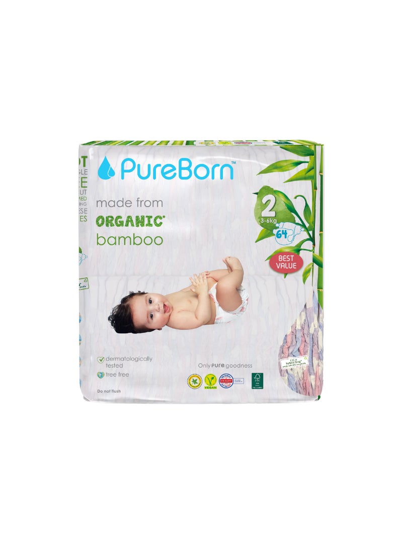 Organic Baby Tape Style Diapers Size-2 3-6 kg Cloud Print 64 Diapers