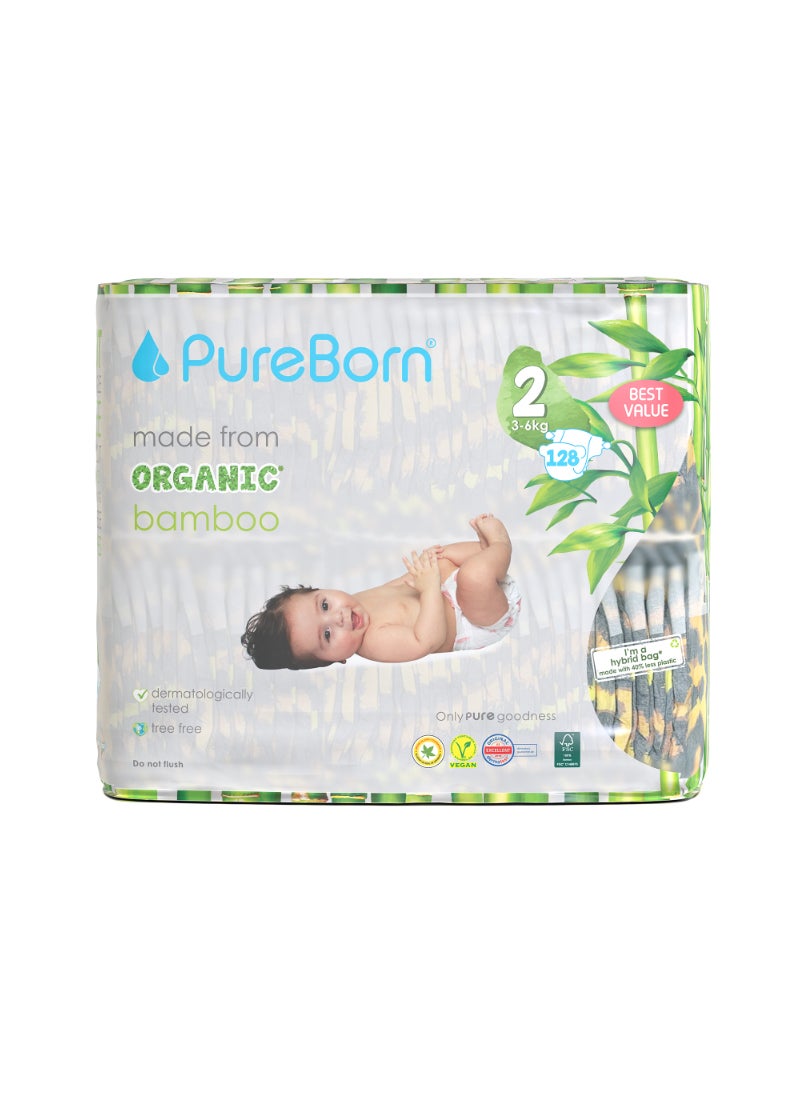 Organic Baby Tape Style Diapers Size-2 3-6 kg Leopard Print 128 Diapers