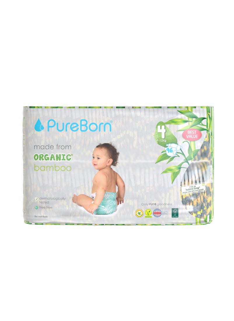 Organic Bamboo Tape Style Diapers Leopard Print Size 4 7-12kg  With Wetness Indicator 96 Diapers