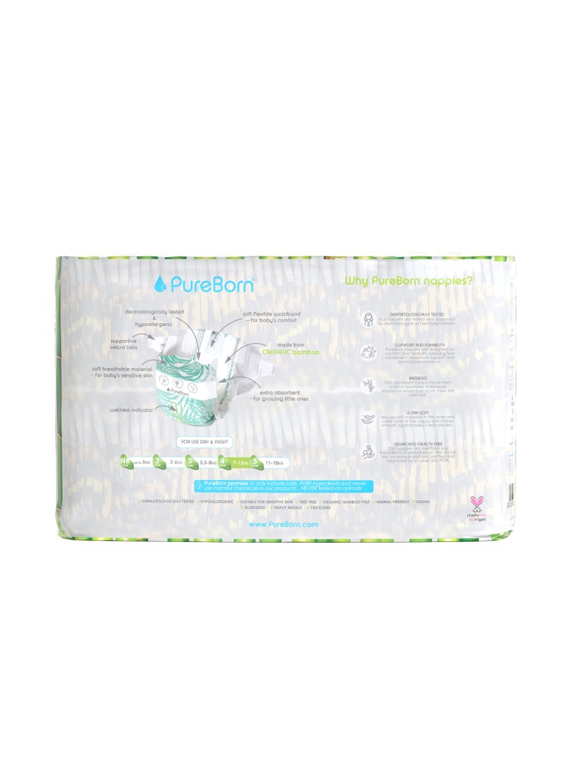 Organic Bamboo Tape Style Diapers Leopard Print Size 4 7-12kg  With Wetness Indicator 96 Diapers