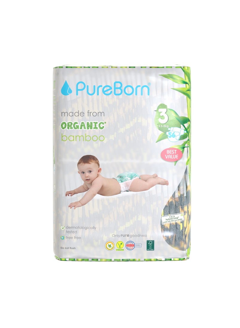 Organic Baby Tape Style Diapers Size-3 5.5 -8 kg Leopard Print 56 Diapers