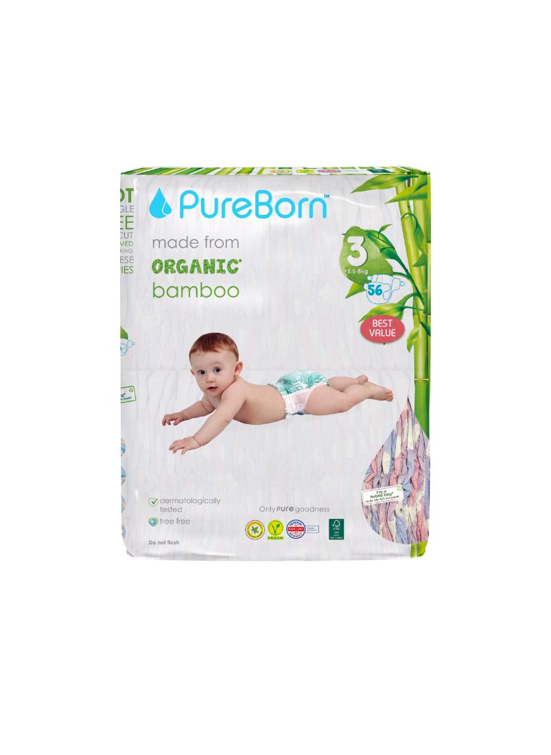 Organic Baby Tape Style Diapers Size-3 5.5 -8 kg Cloud Print 56 Diapers