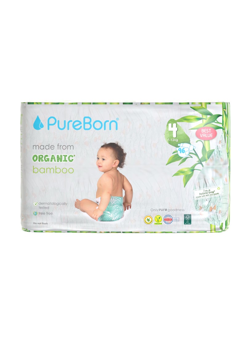 Organic Bamboo Hypoallergenic Nappies Size 4 7-12 kg Eco-Friendly 96 Diapers