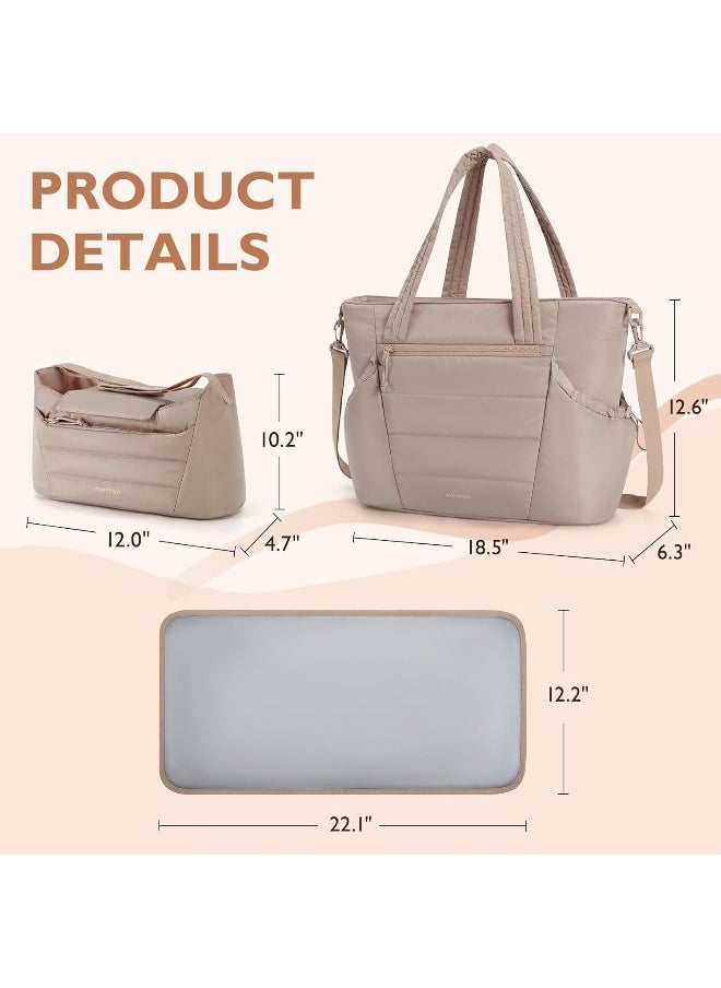 mommore Diaper Bag Tote with Stroller Organizer Puffer Bag Large Capacity Baby Bag with Changing Pad for Travel, Hospital
