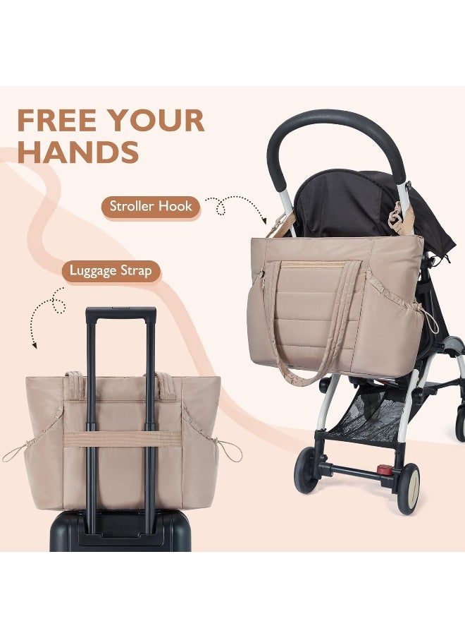 mommore Diaper Bag Tote with Stroller Organizer Puffer Bag Large Capacity Baby Bag with Changing Pad for Travel, Hospital