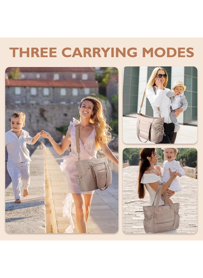 mommore Diaper Bag Tote with Stroller Organizer Puffer Bag Large Capacity Baby Bag with Changing Pad for Travel, Hospital