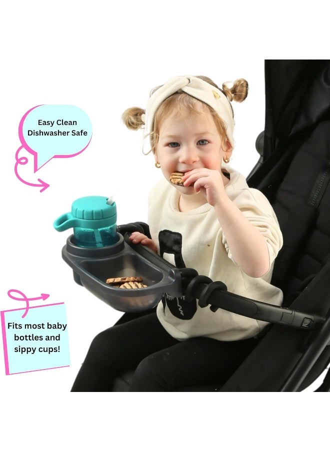 Swanoo Universal Stroller Snack Tray | Stroller Cup Holder | Silicone Arms Grip Stroller Bar Stays in Place | Stroller Tray Attachment with Cups Holder for Baby Toddler | Stroller Accessories