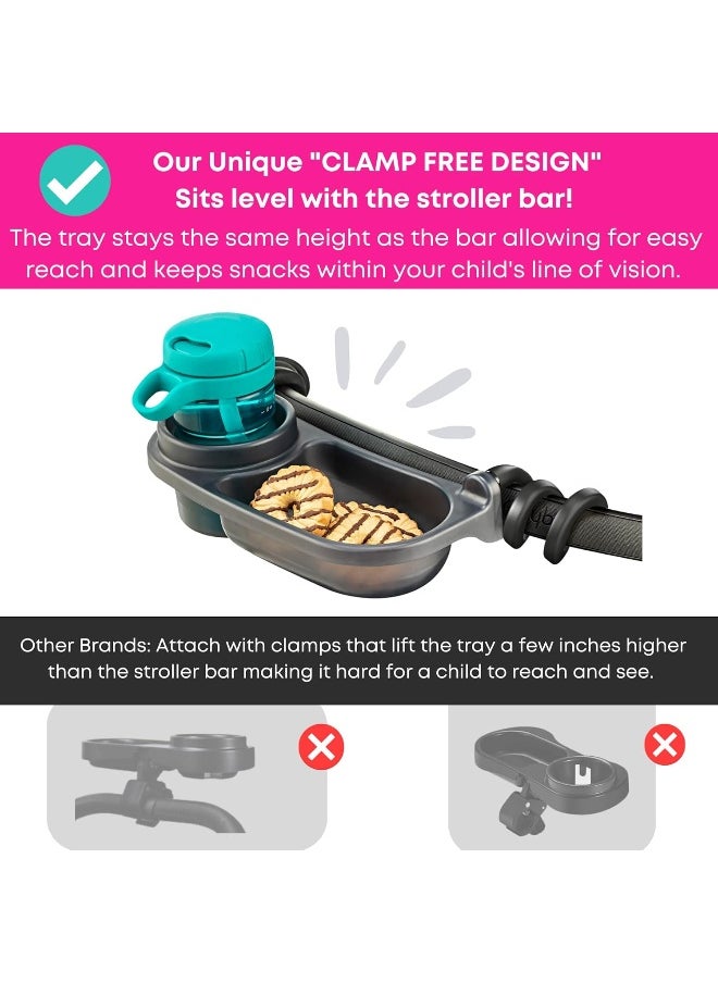 Swanoo Universal Stroller Snack Tray | Stroller Cup Holder | Silicone Arms Grip Stroller Bar Stays in Place | Stroller Tray Attachment with Cups Holder for Baby Toddler | Stroller Accessories