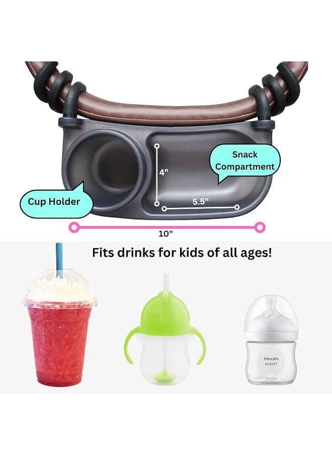 Swanoo Universal Stroller Snack Tray | Stroller Cup Holder | Silicone Arms Grip Stroller Bar Stays in Place | Stroller Tray Attachment with Cups Holder for Baby Toddler | Stroller Accessories