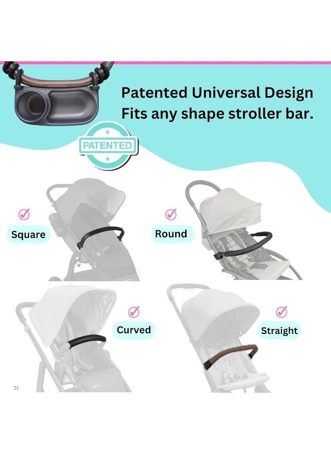 Swanoo Universal Stroller Snack Tray | Stroller Cup Holder | Silicone Arms Grip Stroller Bar Stays in Place | Stroller Tray Attachment with Cups Holder for Baby Toddler | Stroller Accessories