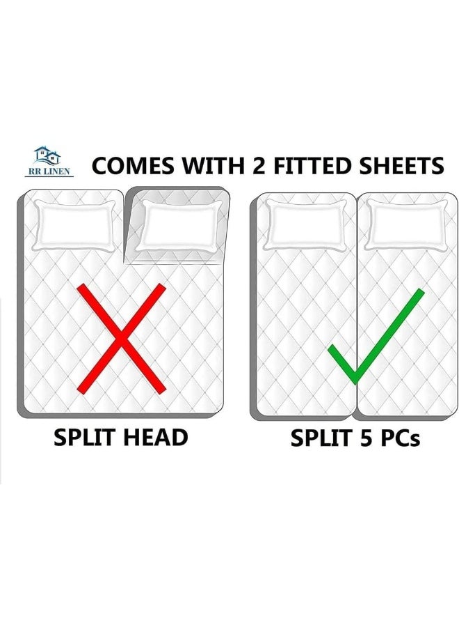 5 Pcs Aqua Split Cal King Bed Sheet Set for Adjustable 800 TC 100% Cotton split sheet set Extra Soft Sateen Weave Upto 18'' Deep Pockets - Easy Fit - 5 Piece Set - Bedding Sheets & Pillowcases