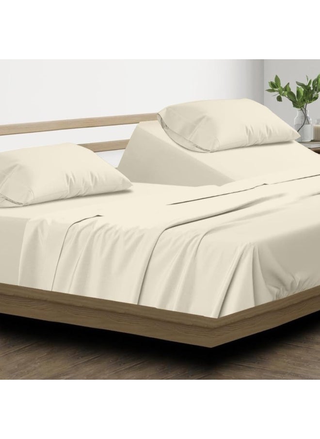 Split Head Flex King Sheet Set - 100% Cotton, 600 Thread Count Cooling Sheets, Hotel Luxury Top Split King Sheets Set for Adjustable Bed, 4 Piece Flex Head King 34