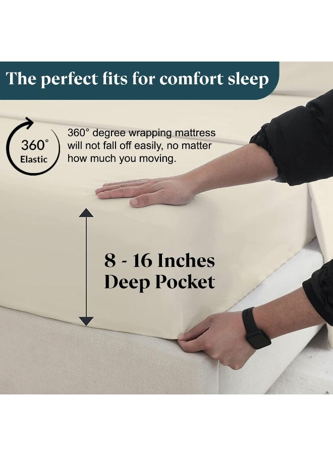 Split Head Flex King Sheet Set - 100% Cotton, 600 Thread Count Cooling Sheets, Hotel Luxury Top Split King Sheets Set for Adjustable Bed, 4 Piece Flex Head King 34