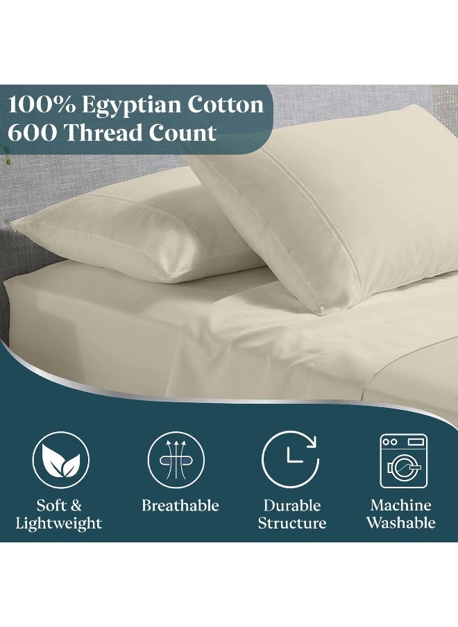 Split Head Flex King Sheet Set - 100% Cotton, 600 Thread Count Cooling Sheets, Hotel Luxury Top Split King Sheets Set for Adjustable Bed, 4 Piece Flex Head King 34