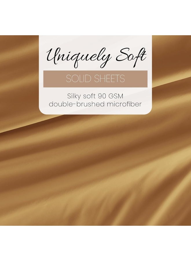ienjoy Home 3 Piece Double Brushed Microfiber Bed Sheet Set, Gold, Twin XL
