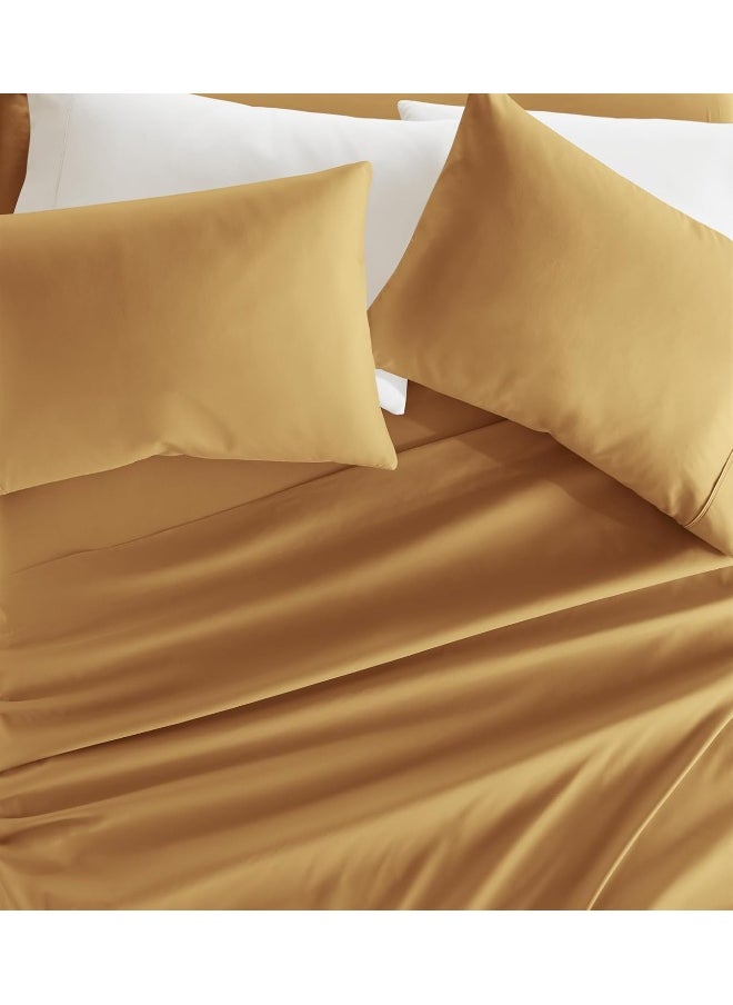 ienjoy Home 3 Piece Double Brushed Microfiber Bed Sheet Set, Gold, Twin XL