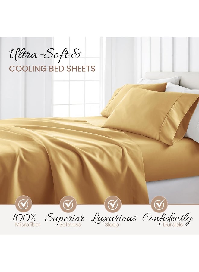 ienjoy Home 3 Piece Double Brushed Microfiber Bed Sheet Set, Gold, Twin XL