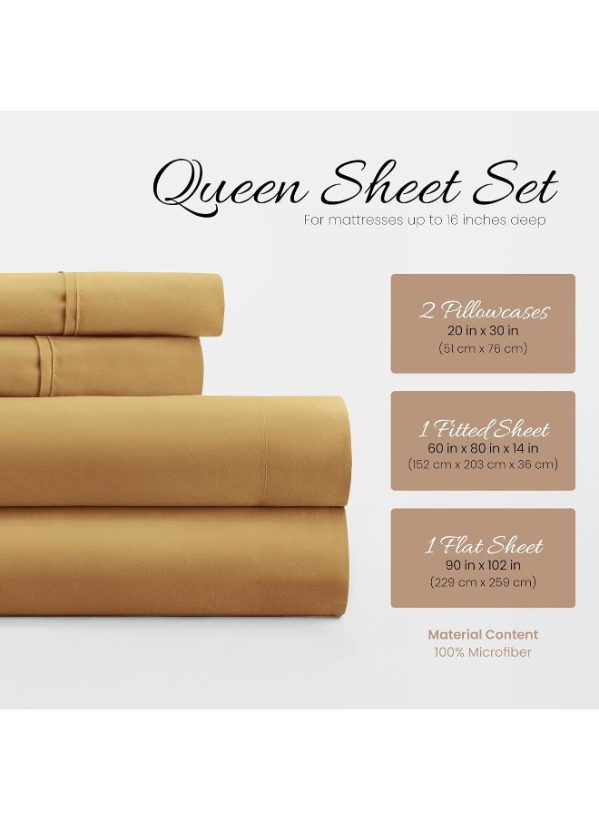 ienjoy Home 3 Piece Double Brushed Microfiber Bed Sheet Set, Gold, Twin XL