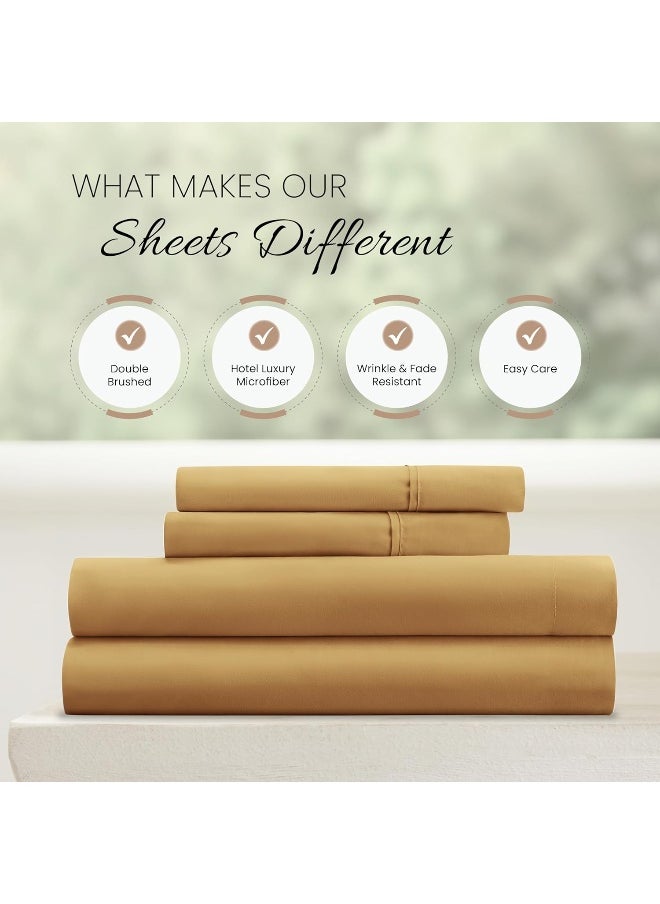 ienjoy Home 3 Piece Double Brushed Microfiber Bed Sheet Set, Gold, Twin XL