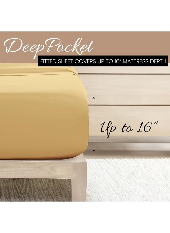 ienjoy Home 3 Piece Double Brushed Microfiber Bed Sheet Set, Gold, Twin XL
