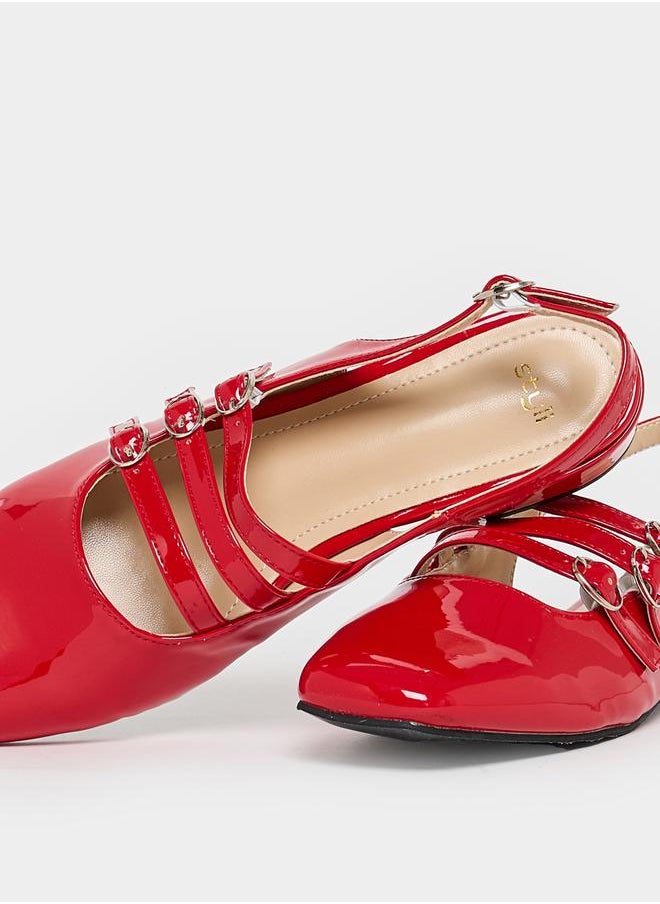 Buckled Strap Patent Casual Shoes