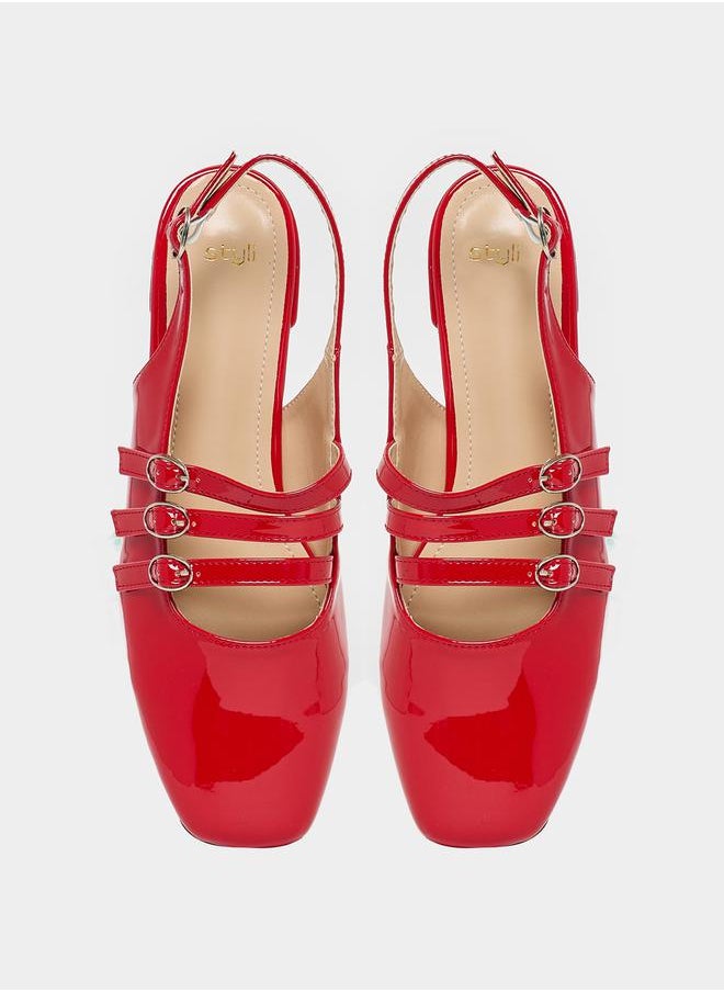Buckled Strap Patent Casual Shoes