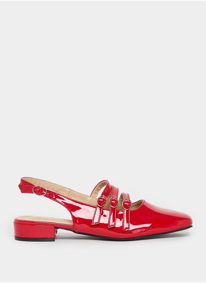Buckled Strap Patent Casual Shoes