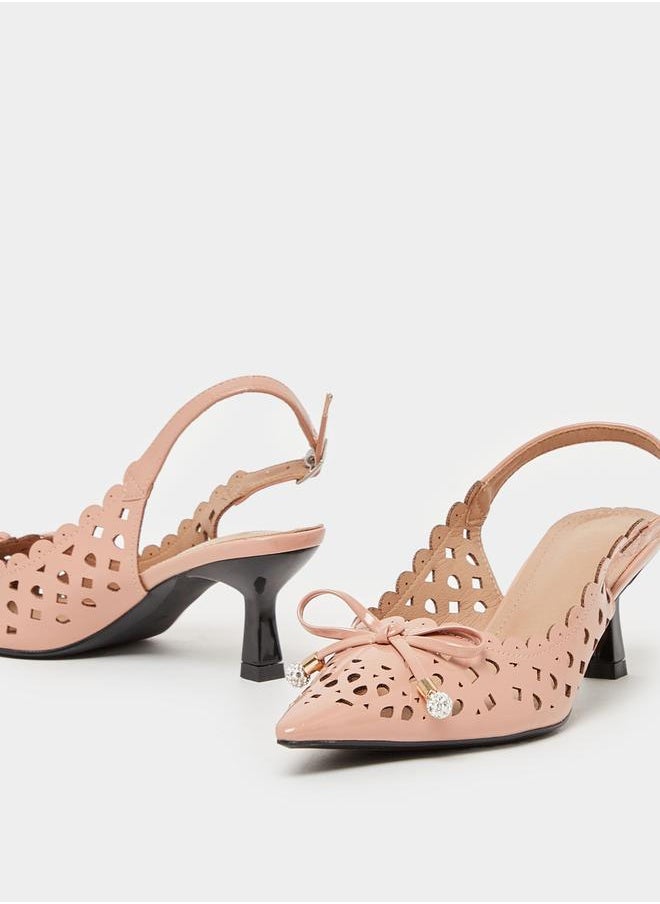 Bow Accent Pointed Toe Slingback Shoes