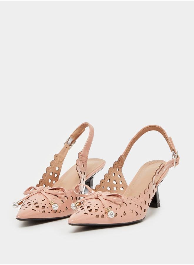 Bow Accent Pointed Toe Slingback Shoes