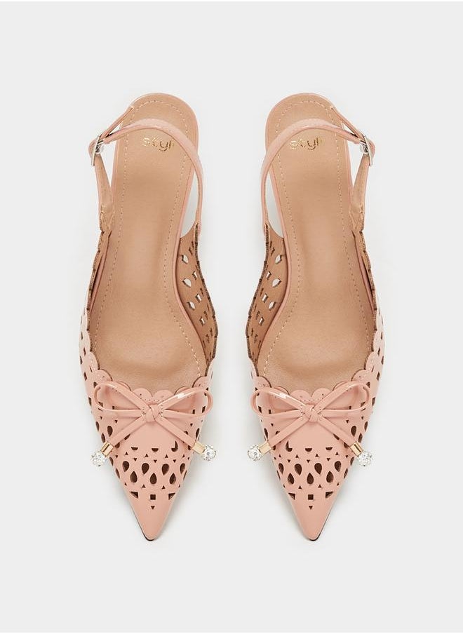 Bow Accent Pointed Toe Slingback Shoes