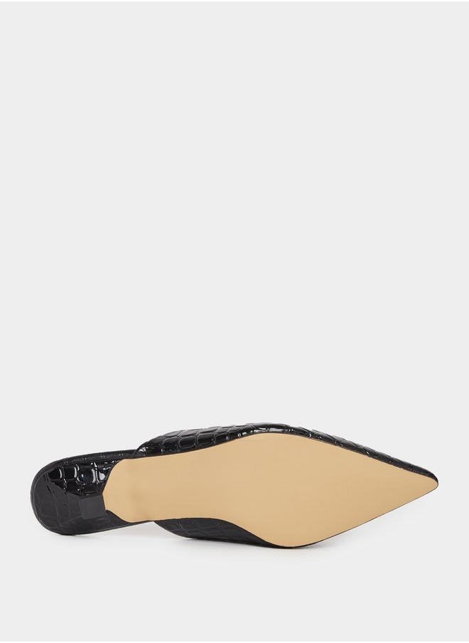 Textured Pointed Toe Slip-On Mules