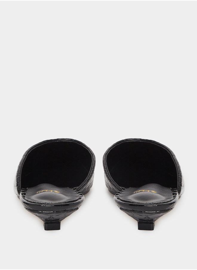 Textured Pointed Toe Slip-On Mules