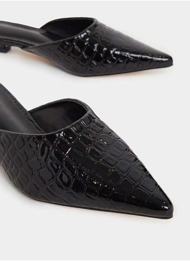 Textured Pointed Toe Slip-On Mules