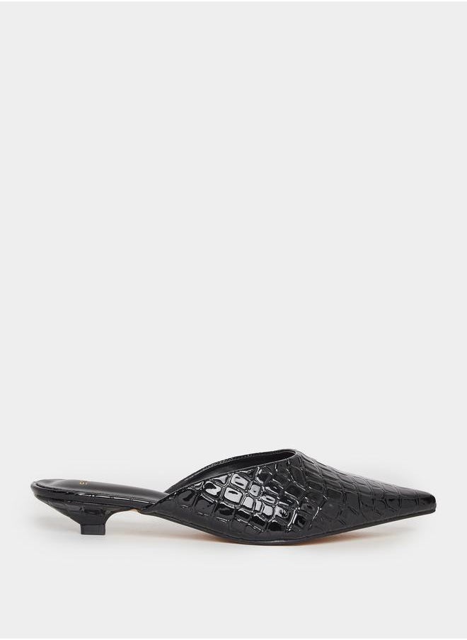 Textured Pointed Toe Slip-On Mules